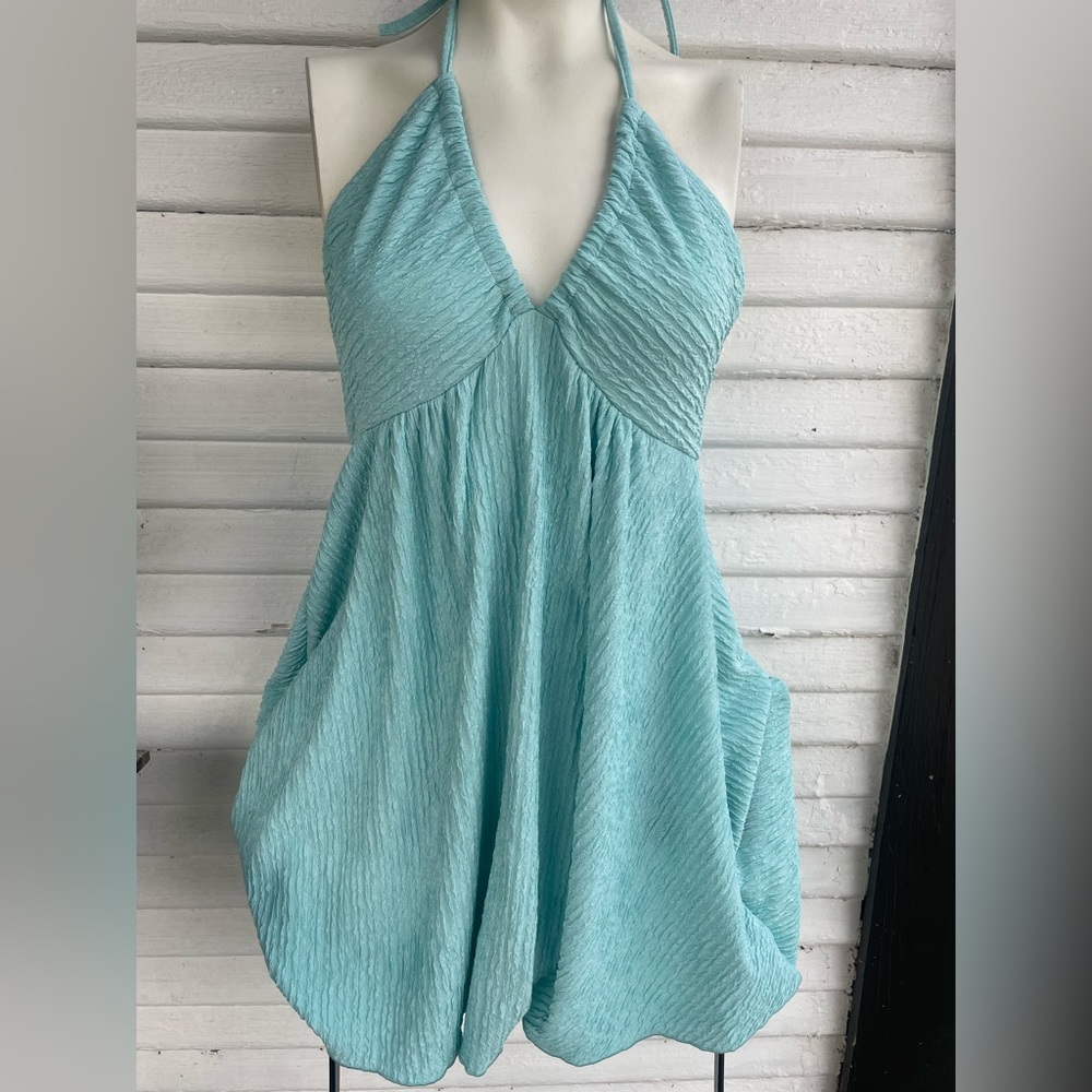 SHEIN Light Blue Textured Halter Dress. turquoise. New in Bag. Flow dress
